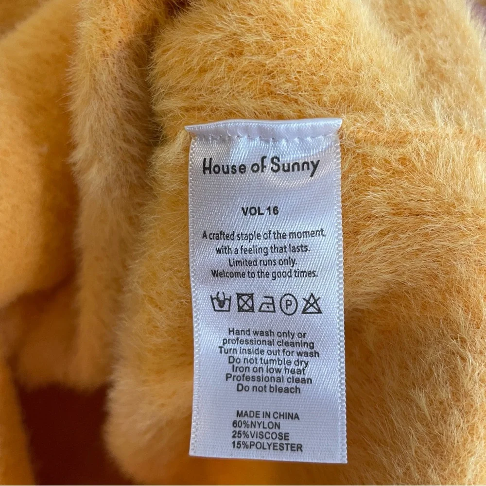 House of Sunny Mohair Style Fuzzy Vest Yellow Swirl Indie size 8 Cottagecore